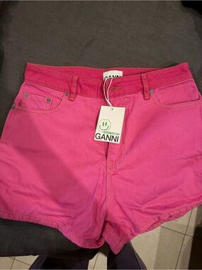 Ganni Hot Pink Denim High-Rise Shorts